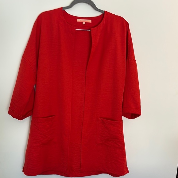 Vilagallo Jacket Red Lightweight 3/4 Sleeve Slouchy Silky Size 44 Large - Picture 6 of 11